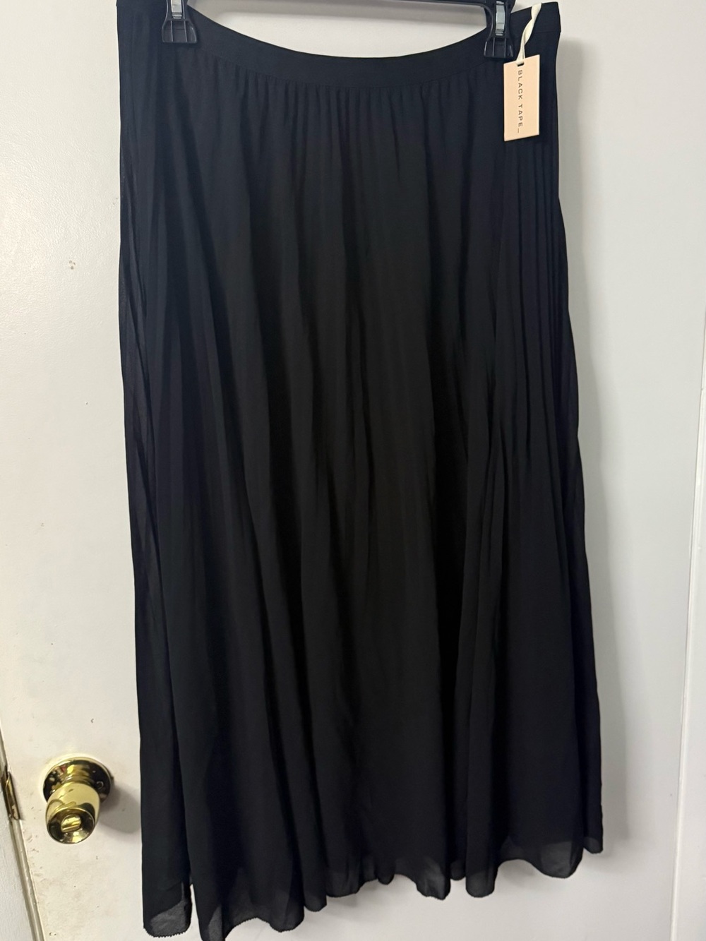 Black Tape_ Black Pleated Maxi Skirt with Elastic Waist
